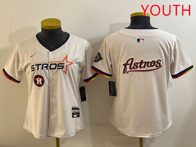 Youth Houston Astros Blank Cream Three generations Joint Name 2025 Nike MLB Jersey style 41019